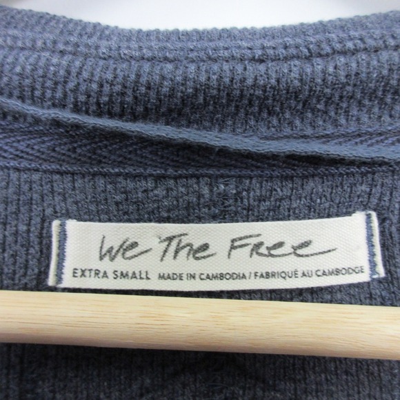 We The Free People Anakin Thermal Top Women XS Blue Boho Lounge Collared 342 - Picture 3 of 11